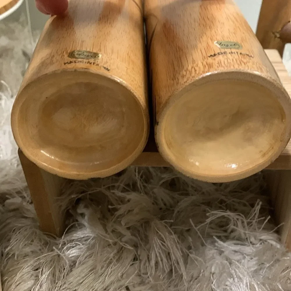 Angel Bamboo Cup Set Of 4 Tall 2‎ Short Handpainted Bamboo Drinking Cups Vintage